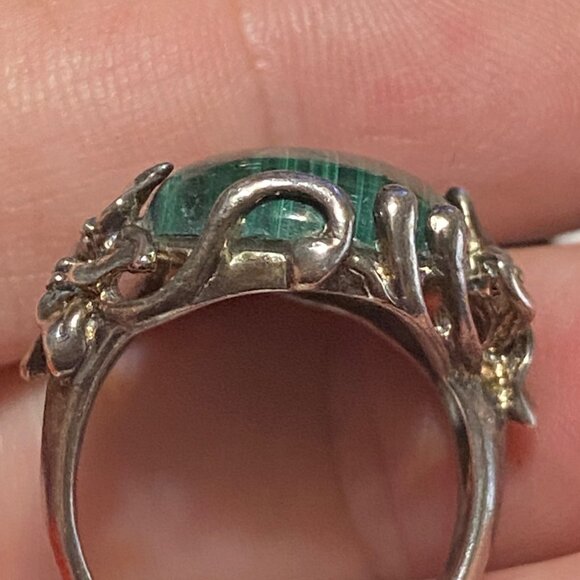 Ring Size 7.5 Green Malachite Sterling Silver 925 Women Semi-Precious Stone - Picture 4 of 11